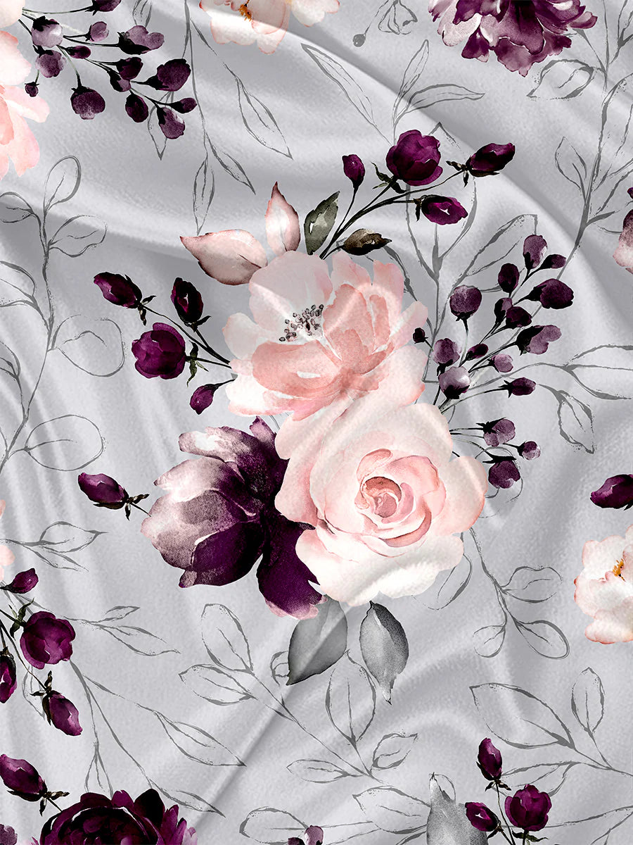 Serviette de plage polyvalente - Floral gris et rose