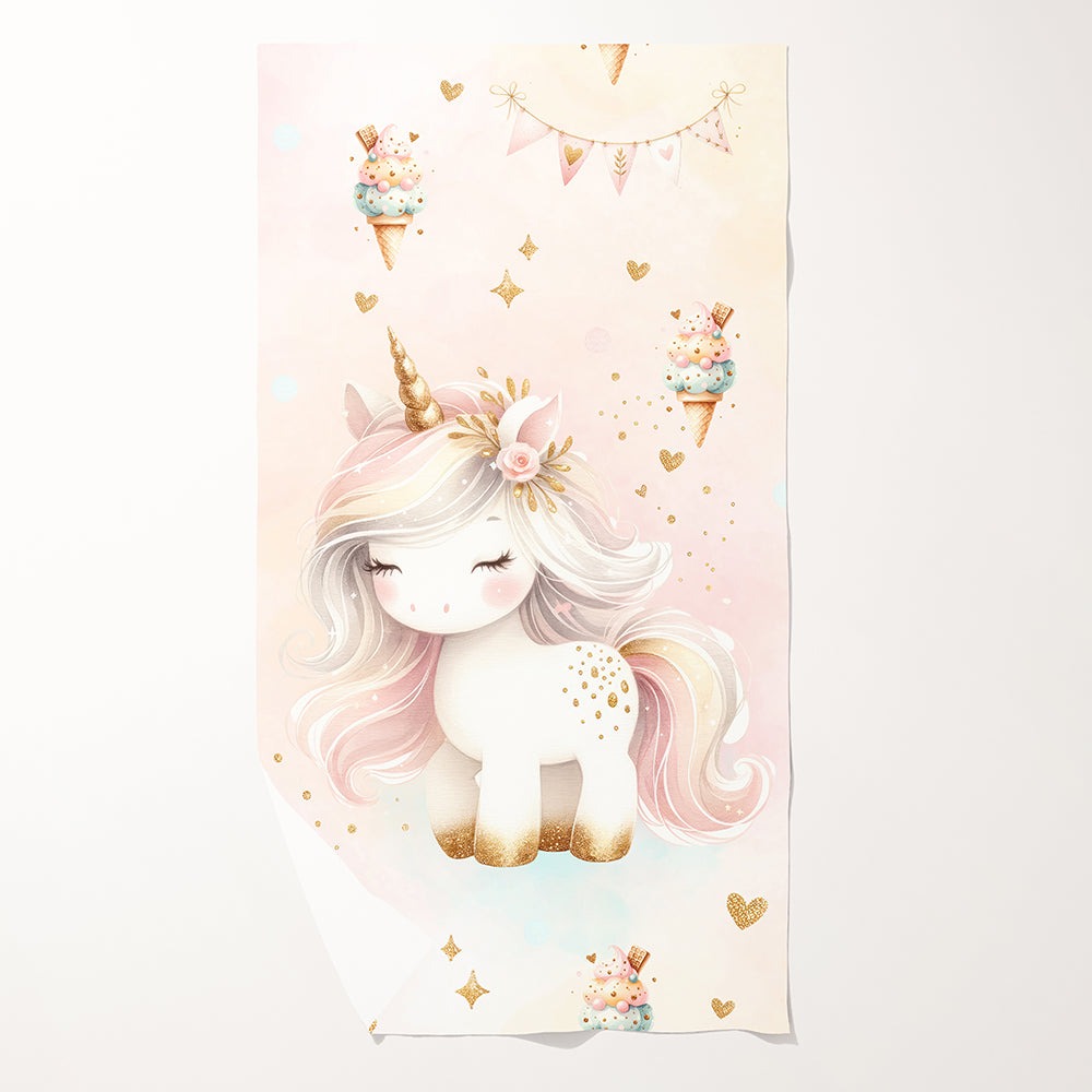 Serviette de plage polyvalente - Licorne et cornet aquarelle