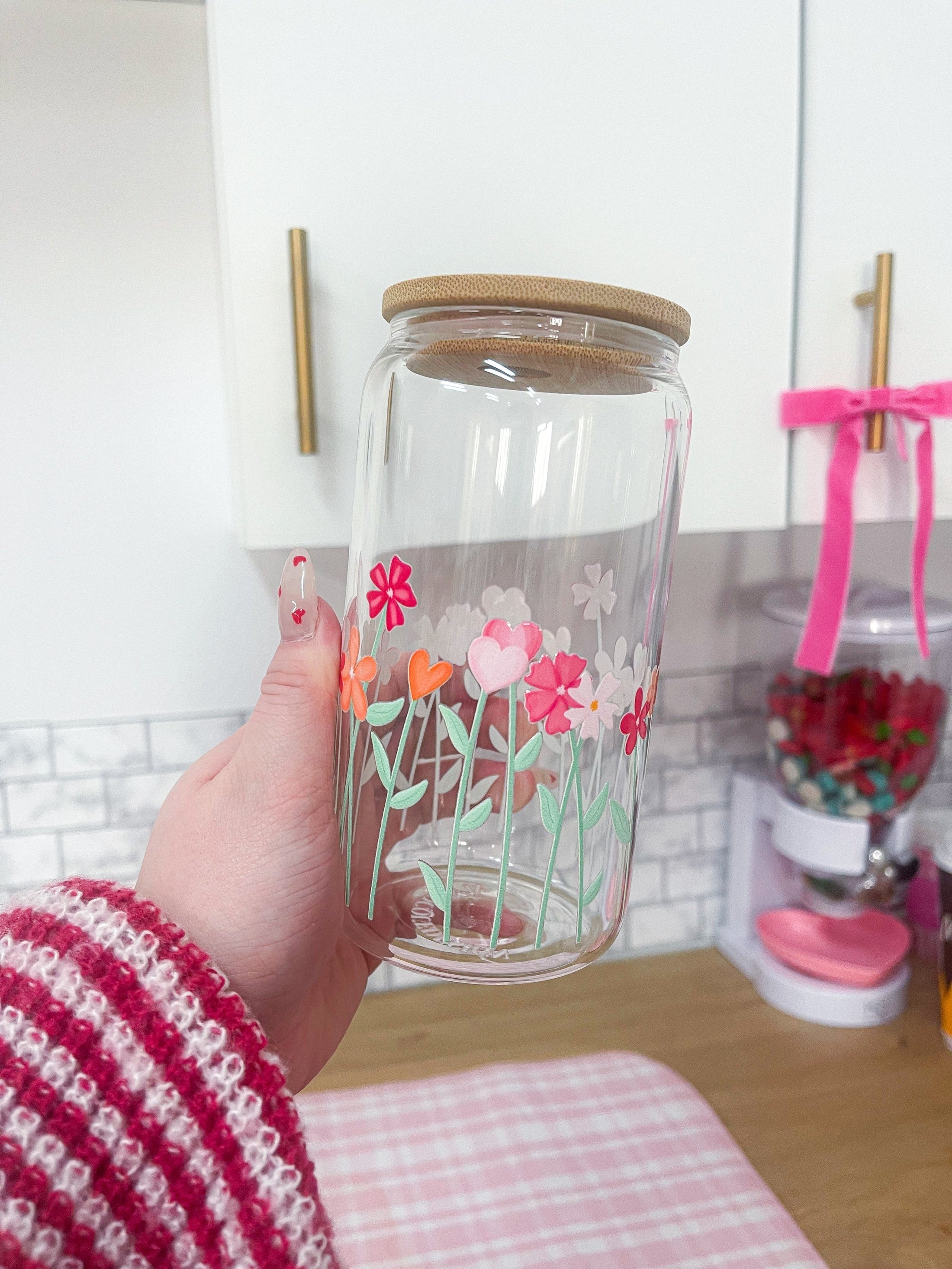 Verre 16 oz - Saint-Valentin - Fleurs