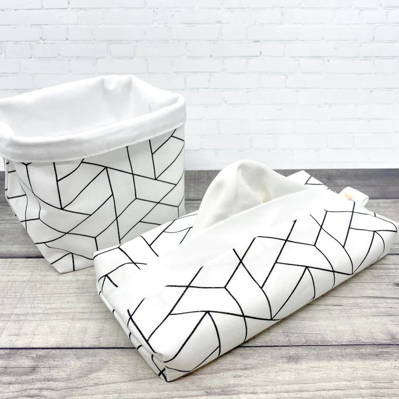 Ensemble de 12 mouchoirs lavables - Géo blanc / Blanc
