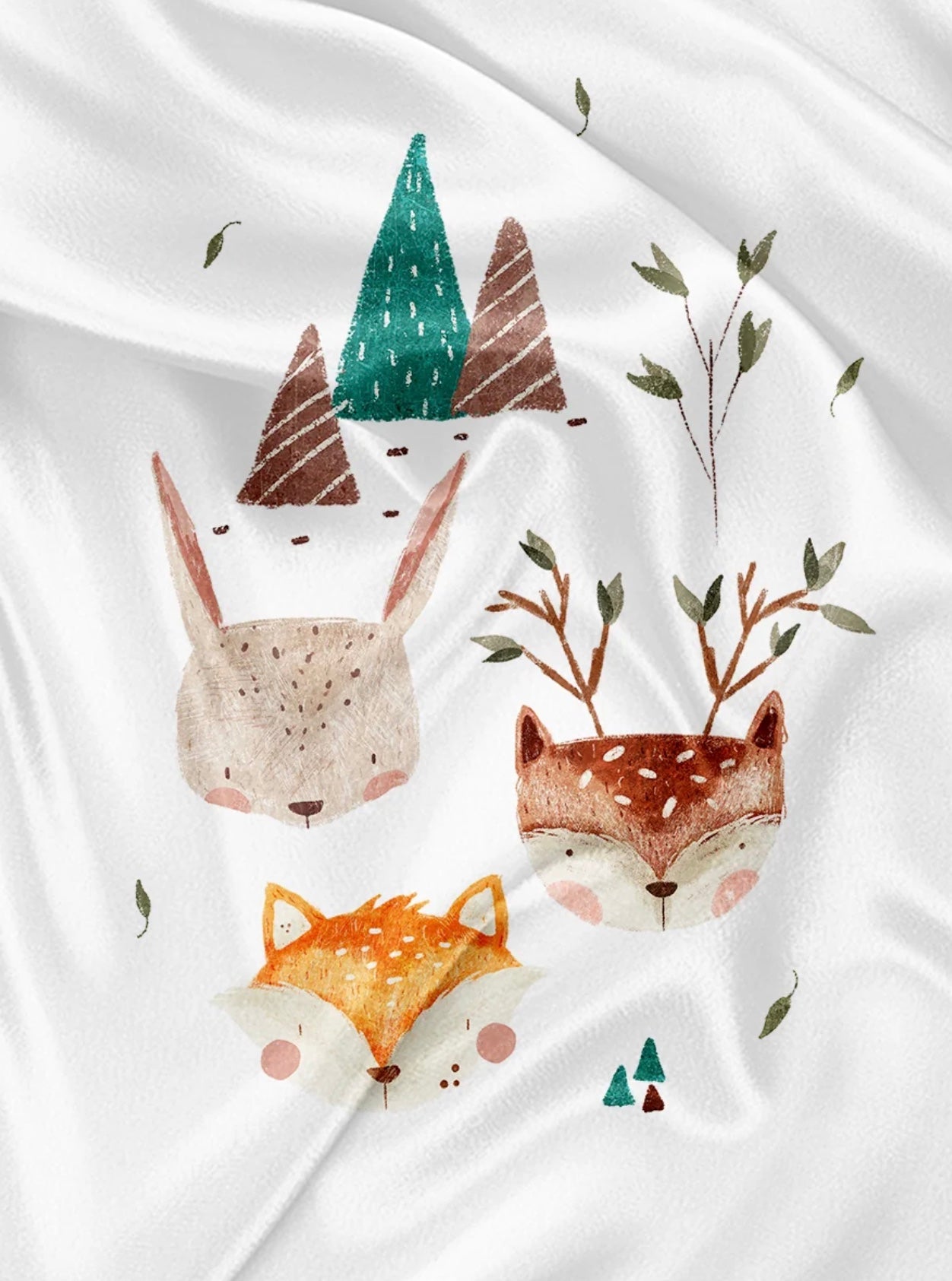 Serviette de plage polyvalente - Woodland friends fond blanc