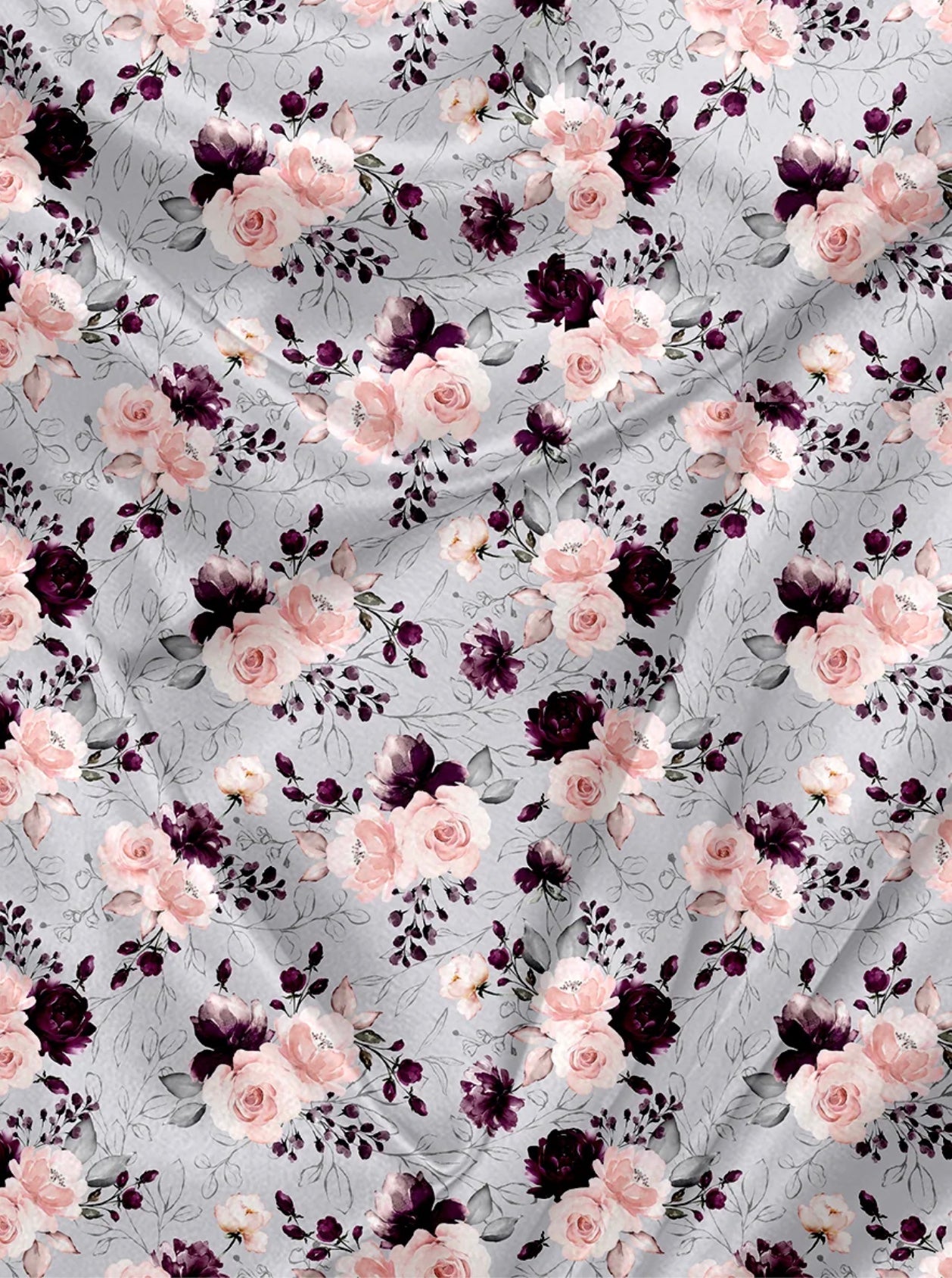 Serviette de plage polyvalente - Floral gris et rose 1