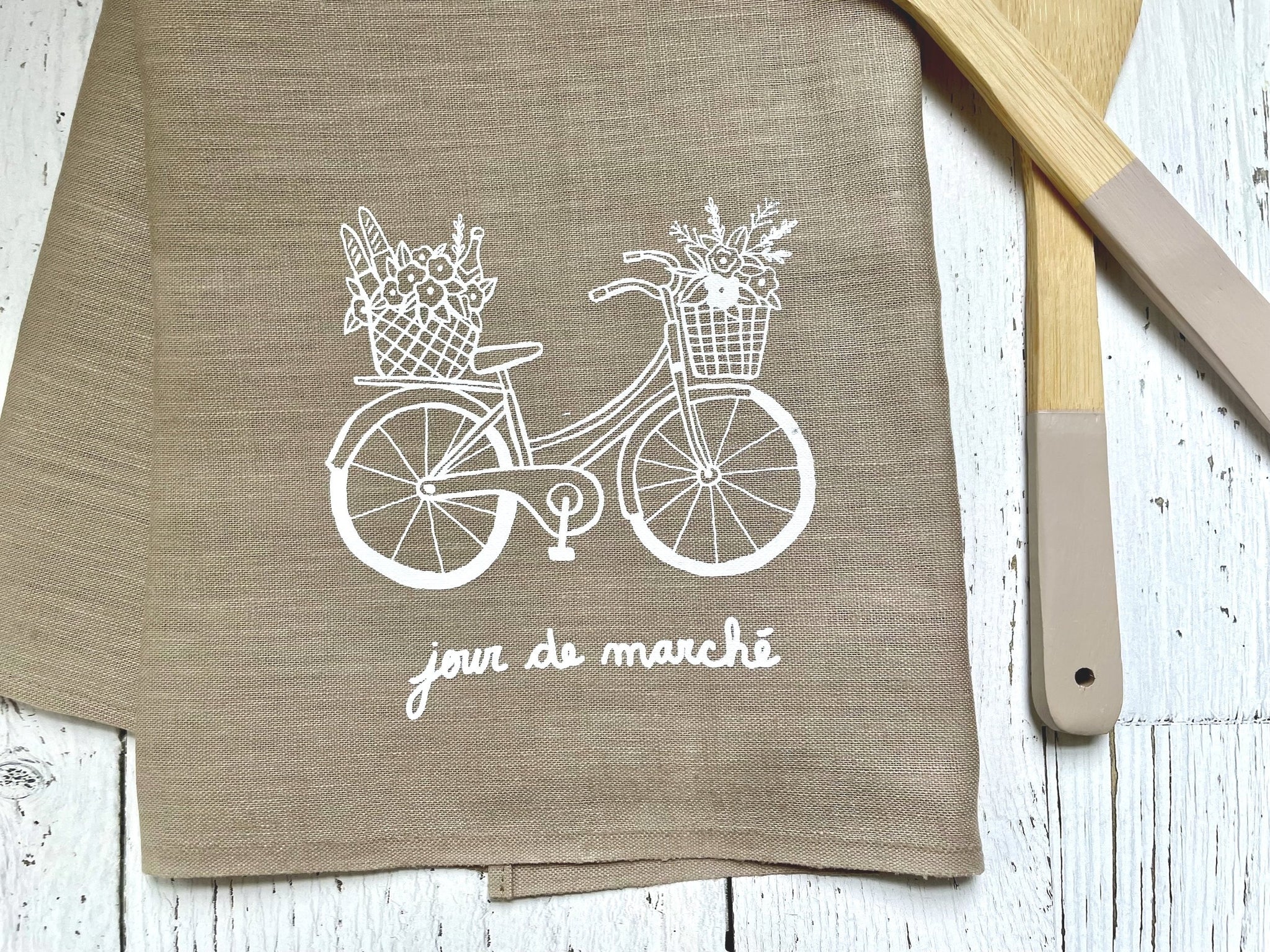 Linge à vaisselle en lin - Jour de marché à vélo