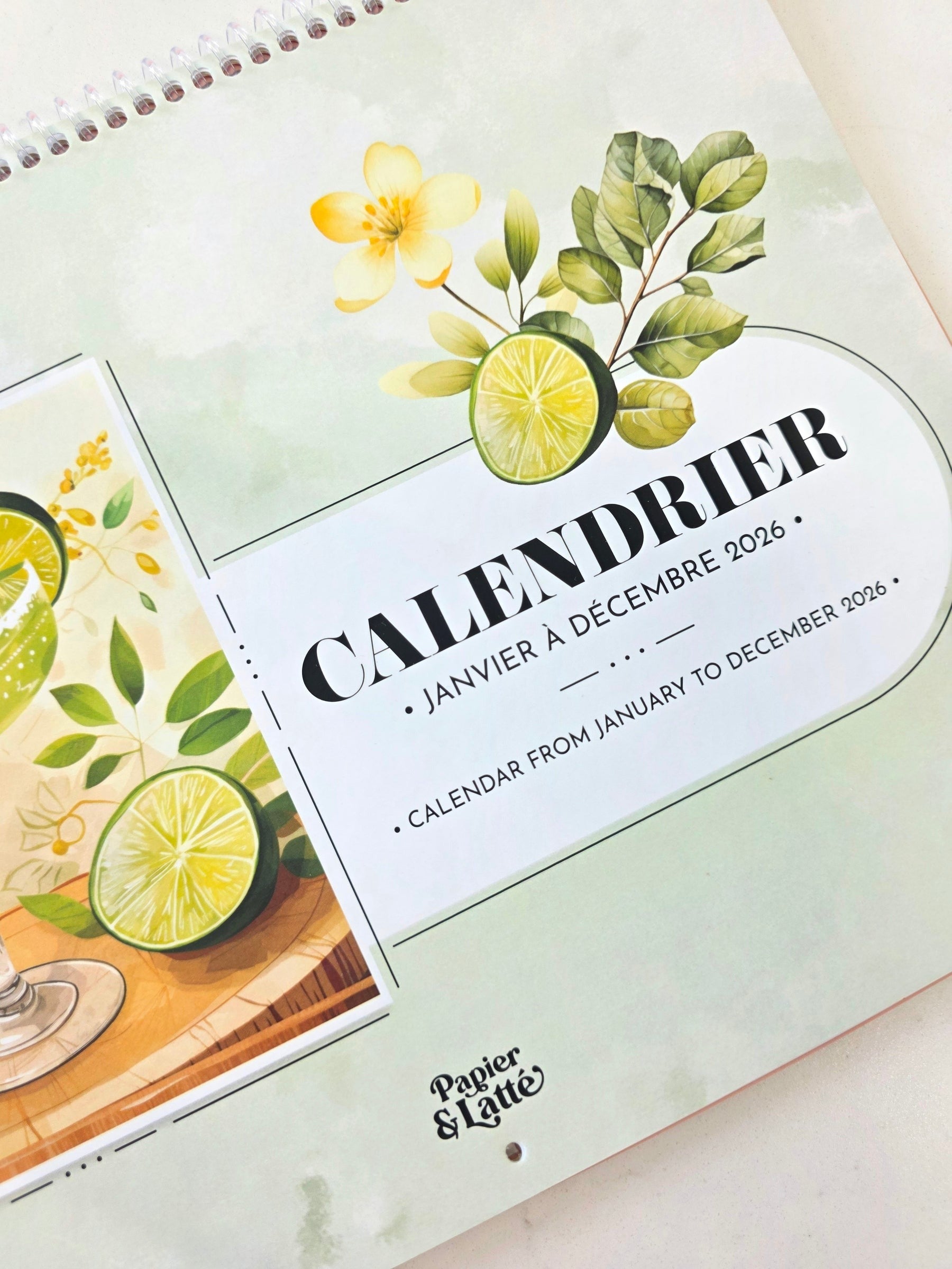 Calendrier mural 2026 - Cocktails - Bilingue