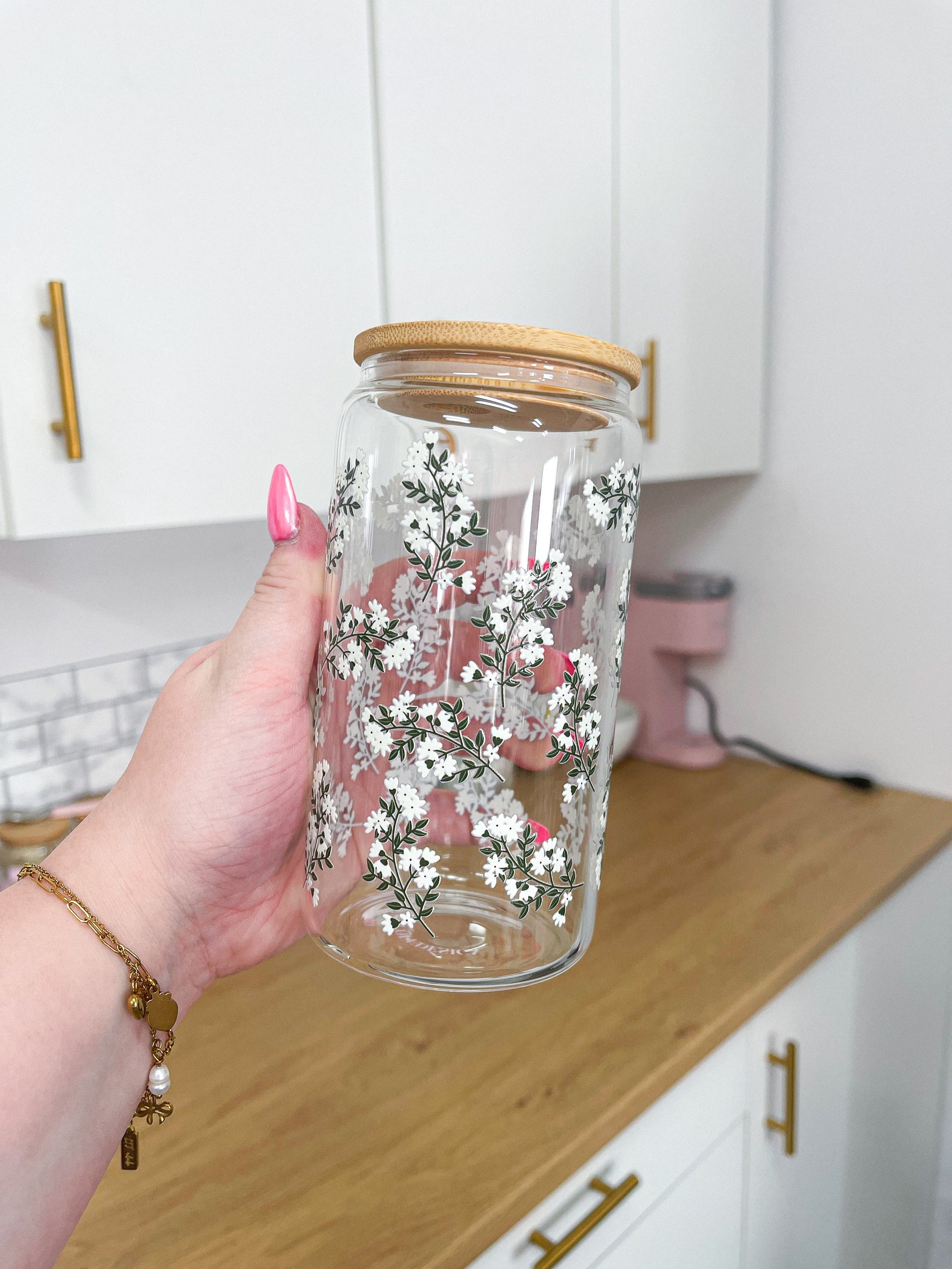 Verre 16 oz - Bouquets de fleurs blanchesVerre 16 oz