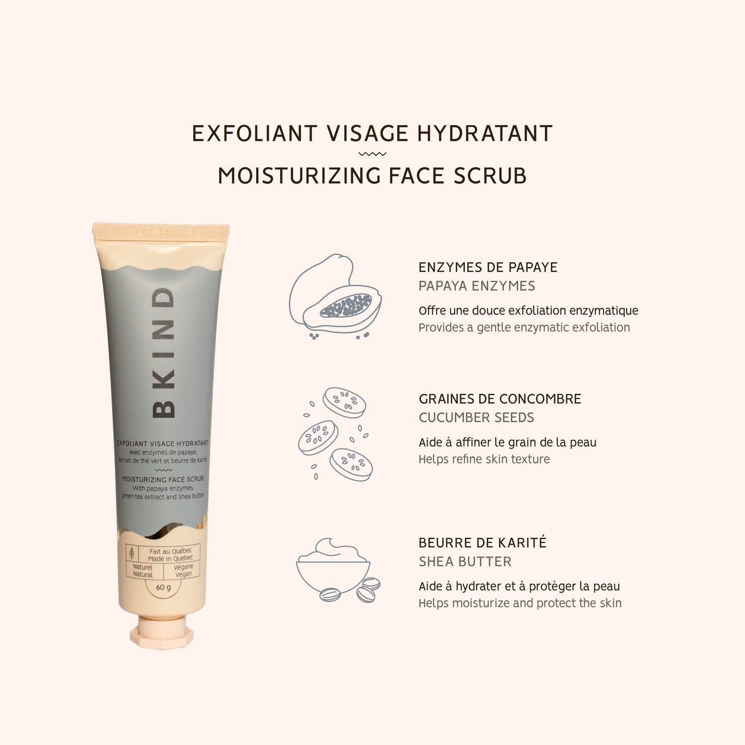 Exfoliant visage hydratant avec enzymes de papaye et extrait de thé vert