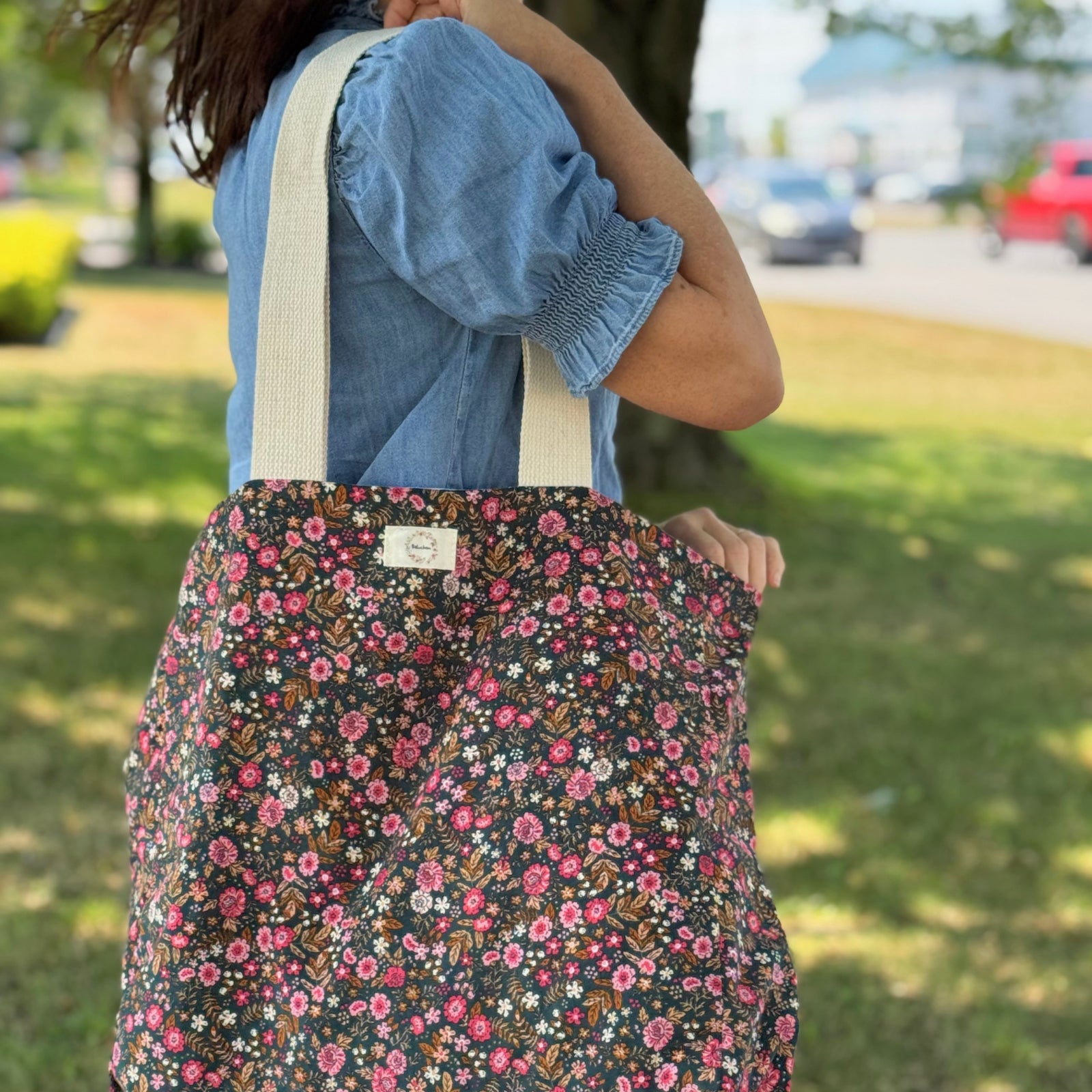 Sac cabas en corduroy fleuri