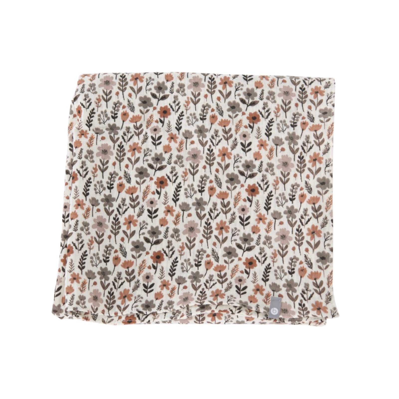 Couverture mousseline de coton - Fleurs taupe