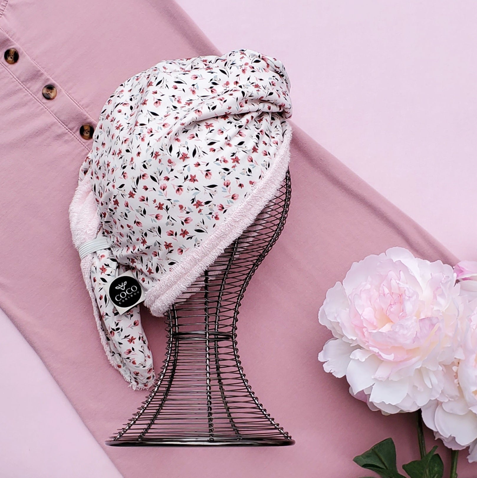 Serviette pour cheveux - Tulipes blanches bambou
