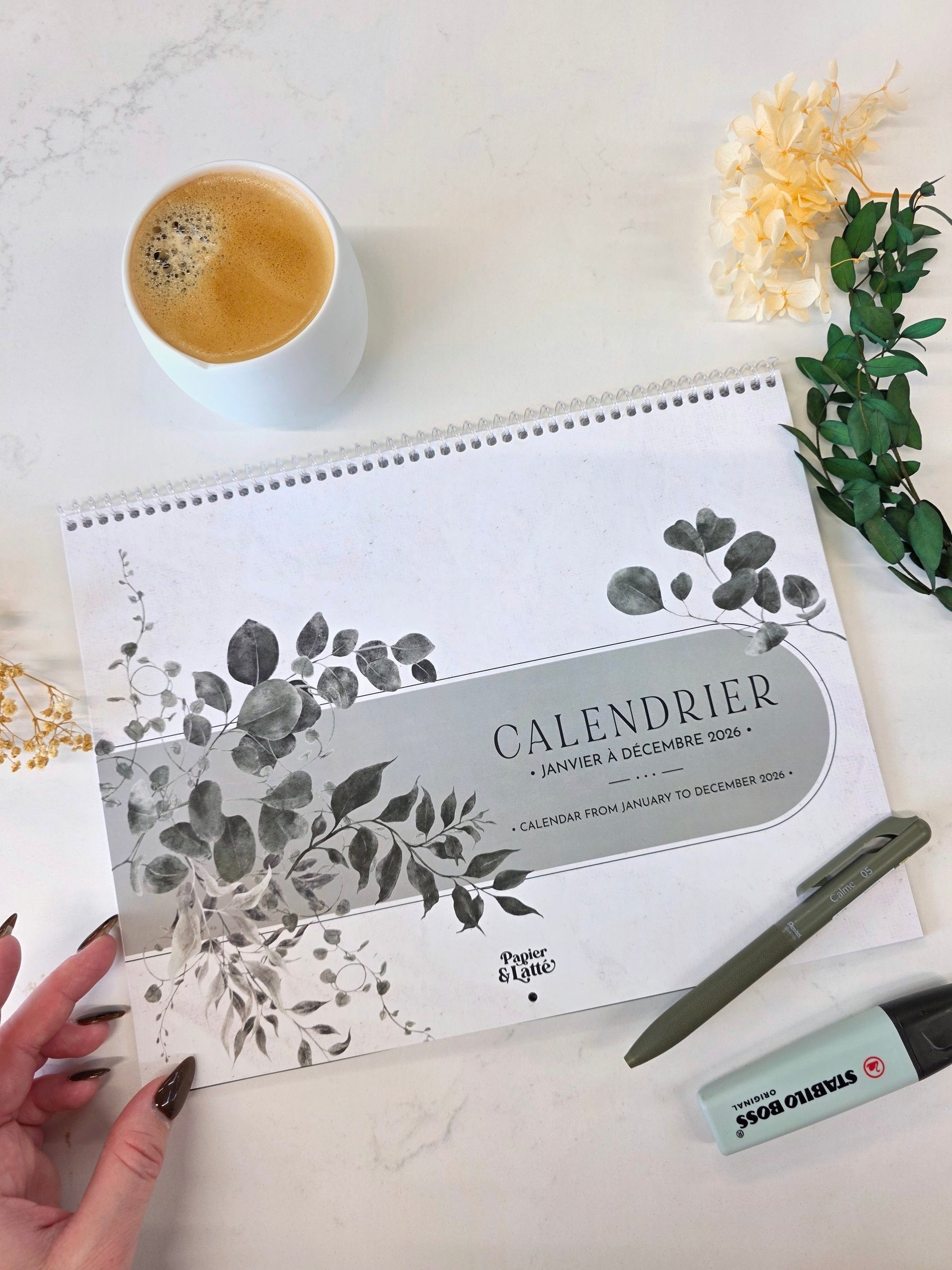 Calendrier mural 2026 - Eucalyptus - Bilingue