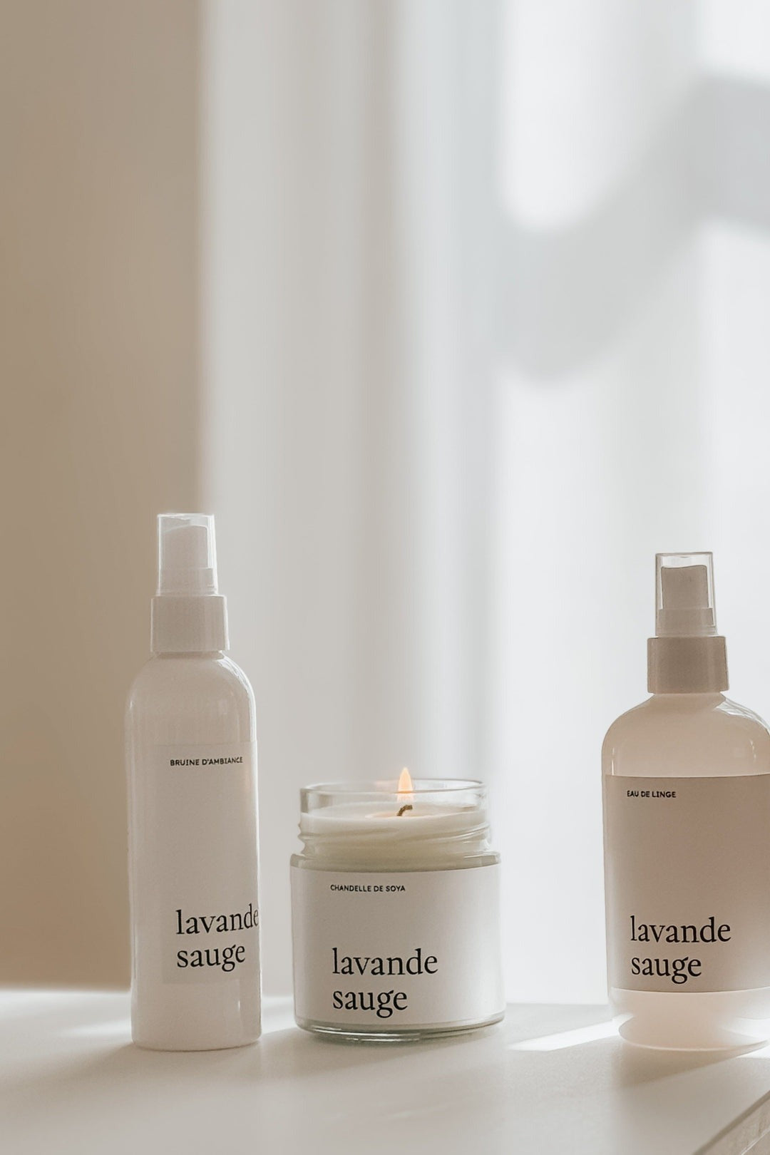 ENSEMBLE CADEAU - Lavande sauge - Bruine, eau de linge et chandelle