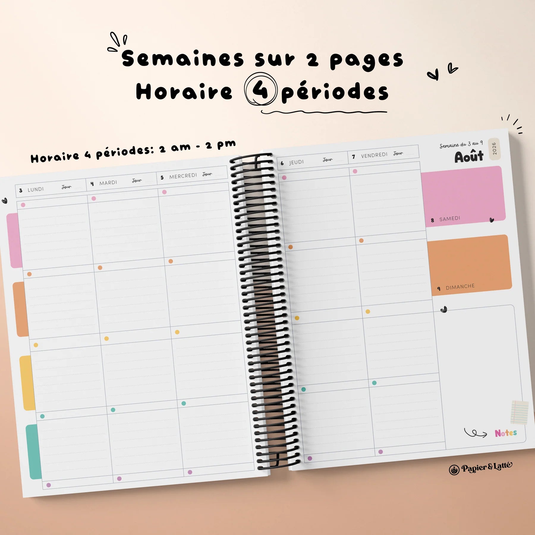 Planificateur pour enseignant 2026-2027 ( 4 périodes 2 Am- 2 Pm)