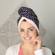 Serviette pour cheveux - Tulipes Marine Bambou