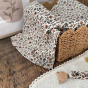 Couverture mousseline de coton - Fleurs taupe