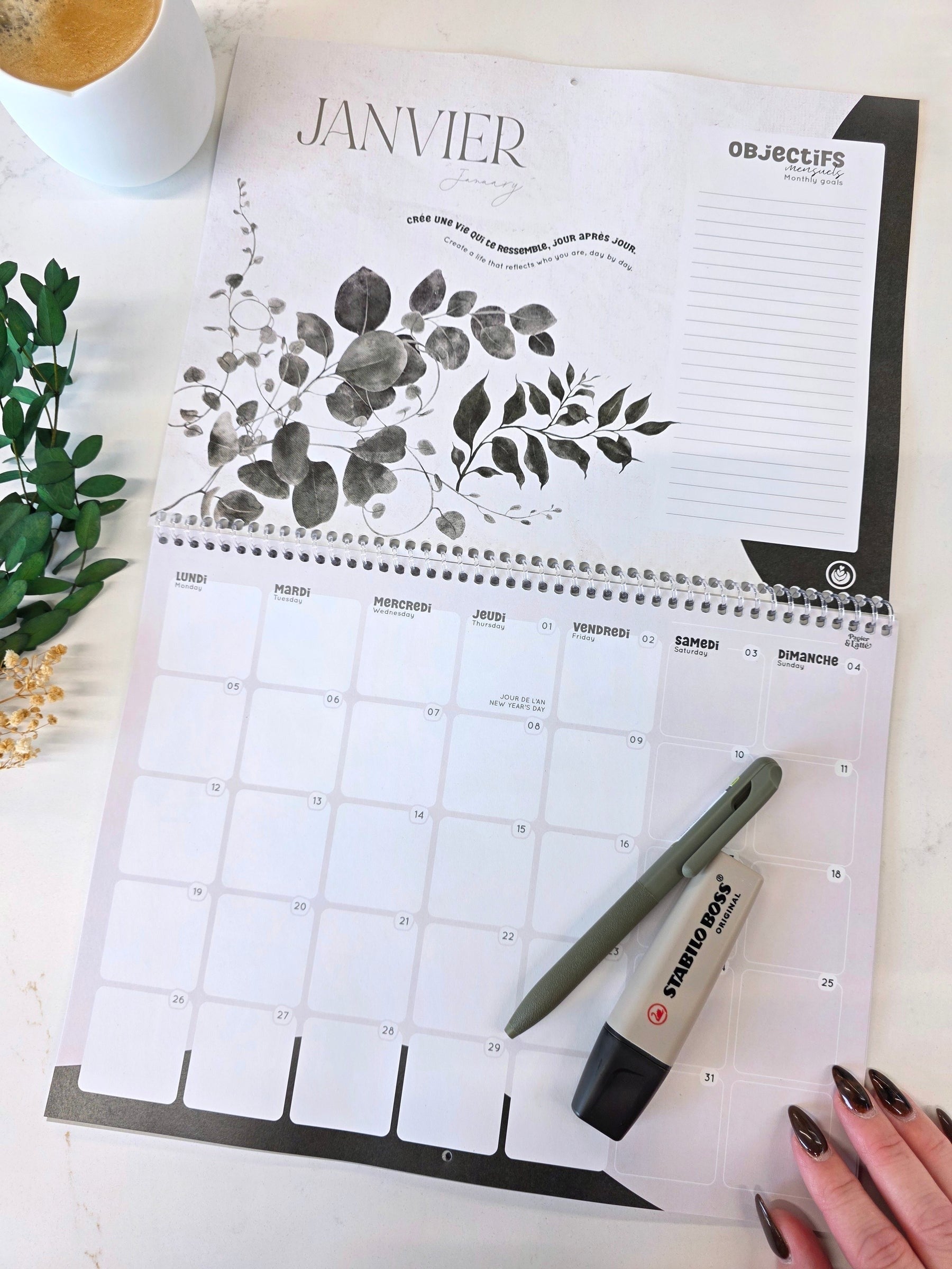 Calendrier mural 2026 - Eucalyptus - Bilingue