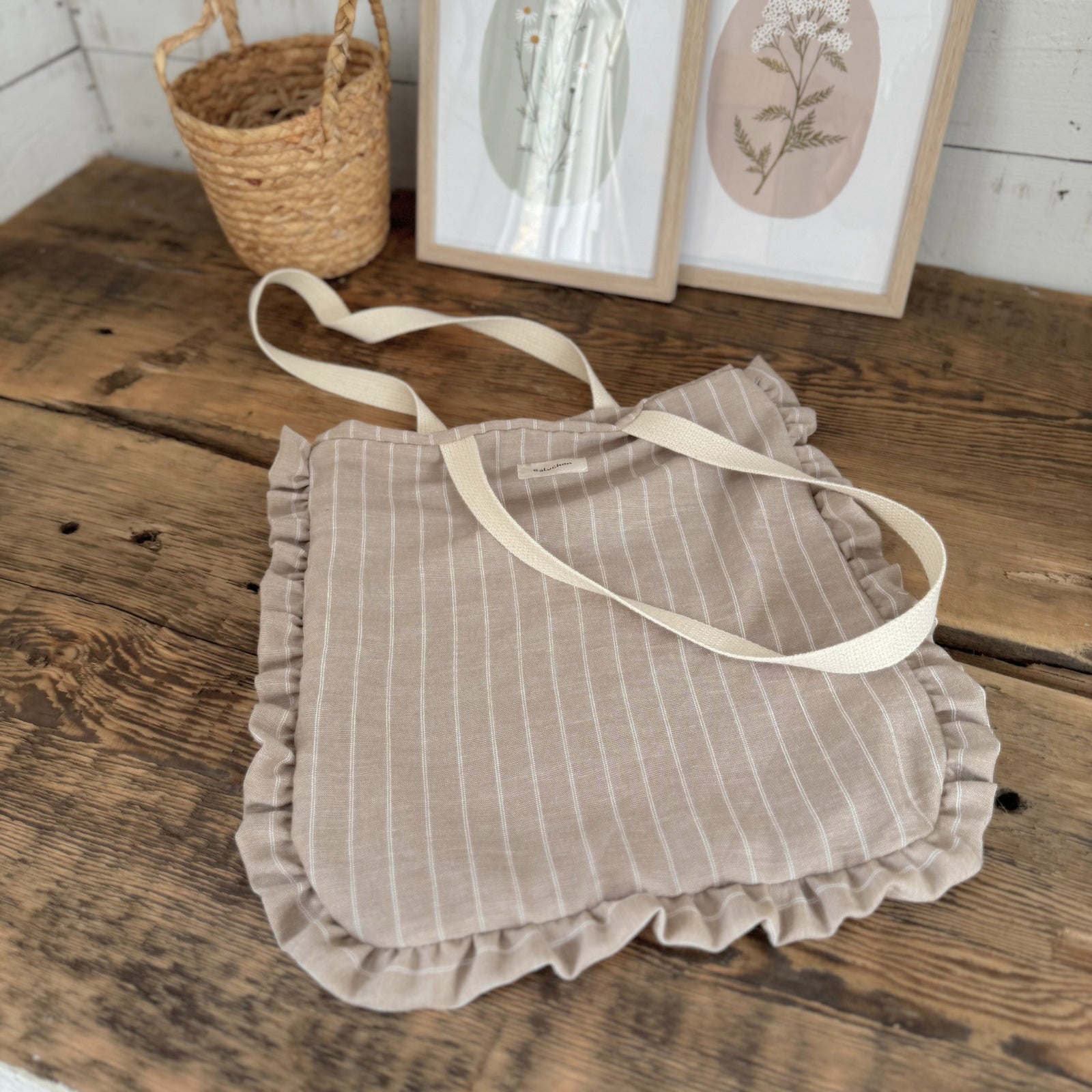 Sac cabas à froufrou - Taupe