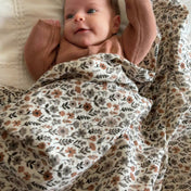 Couverture mousseline de coton - Fleurs taupe