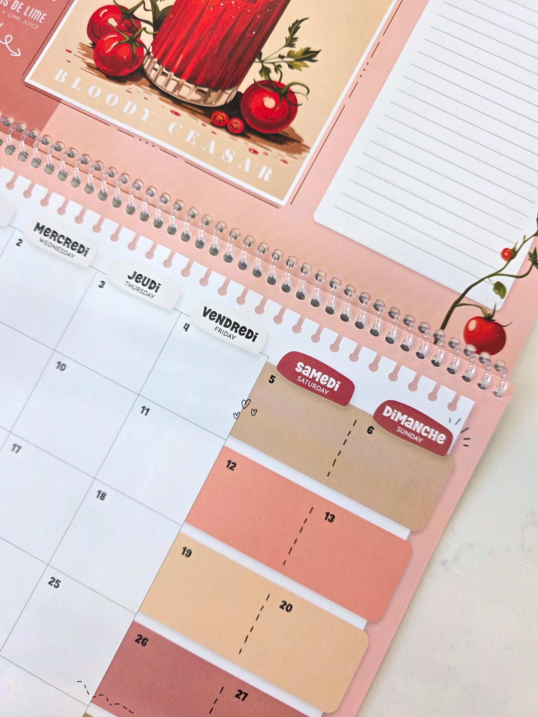Calendrier mural 2026 - Cocktails - Bilingue