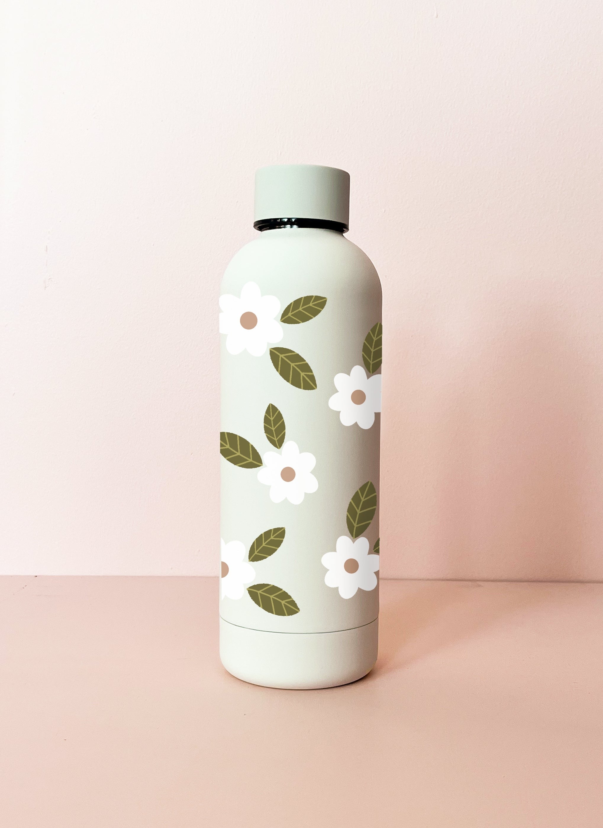 Bouteille en acier inox 17oz - Crème Fleurs maxi blanches