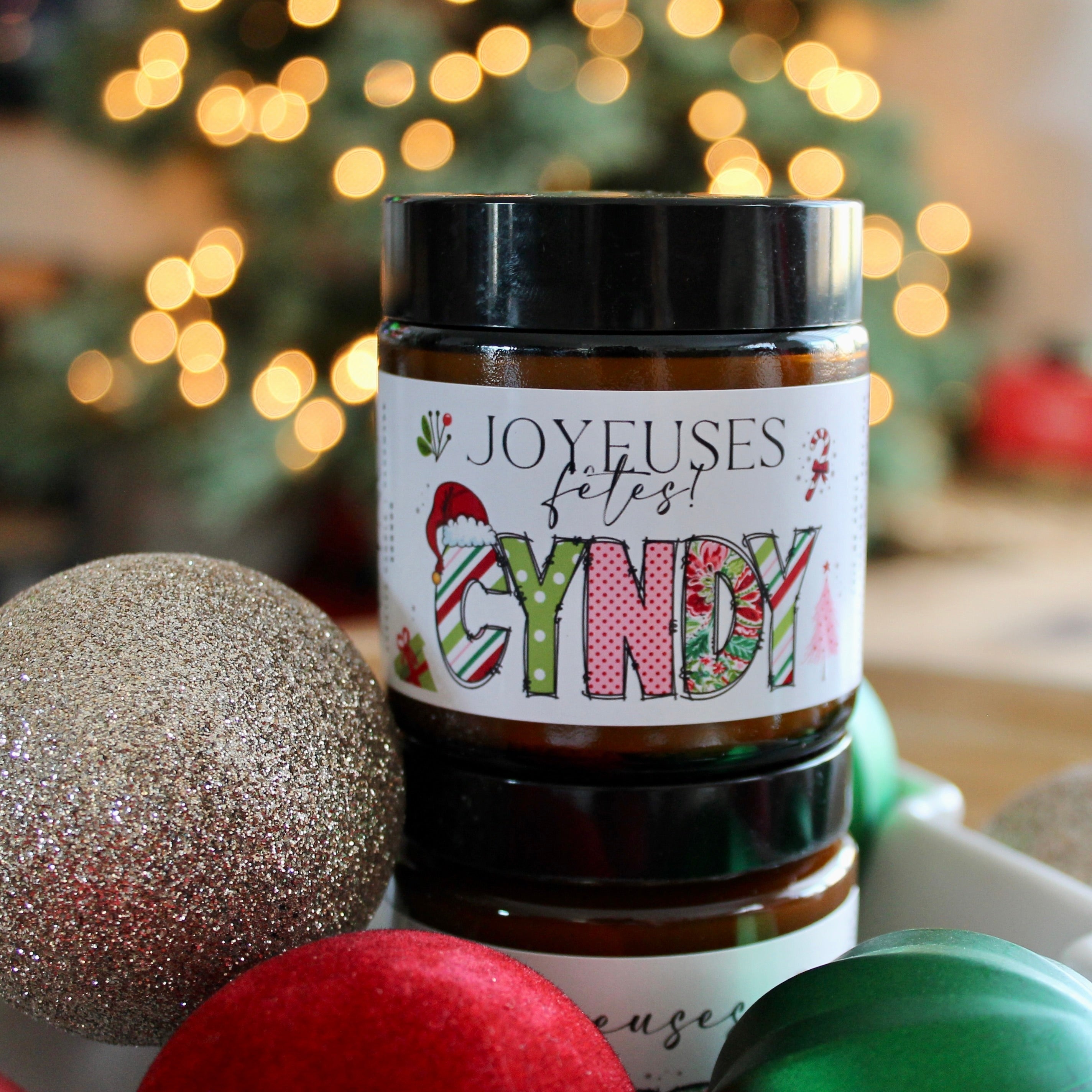 Bougie mini « Joyeuses FÊTES » Avec prénom personnalisé