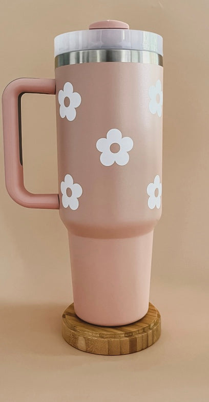 Gobelet thermos 40oz - Vieux rose fleurs rétro