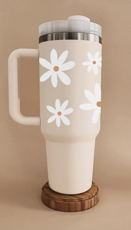 Gobelet thermos 40oz - Blanc crème marguerites