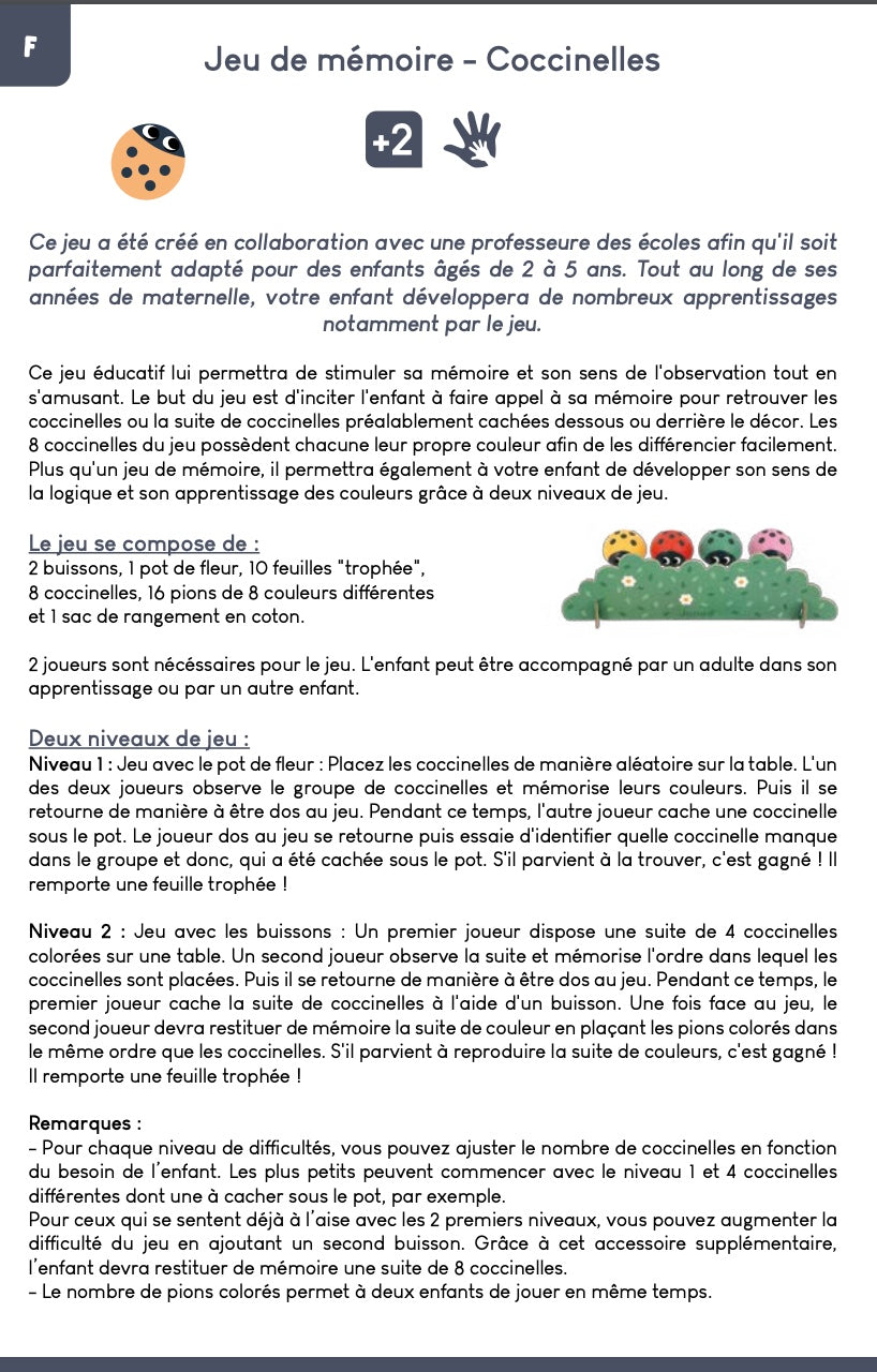 Jeu de mémoire -  Coccinelles