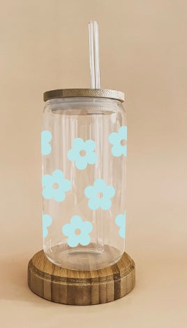 Verre Boho - Fleur rétro bleu