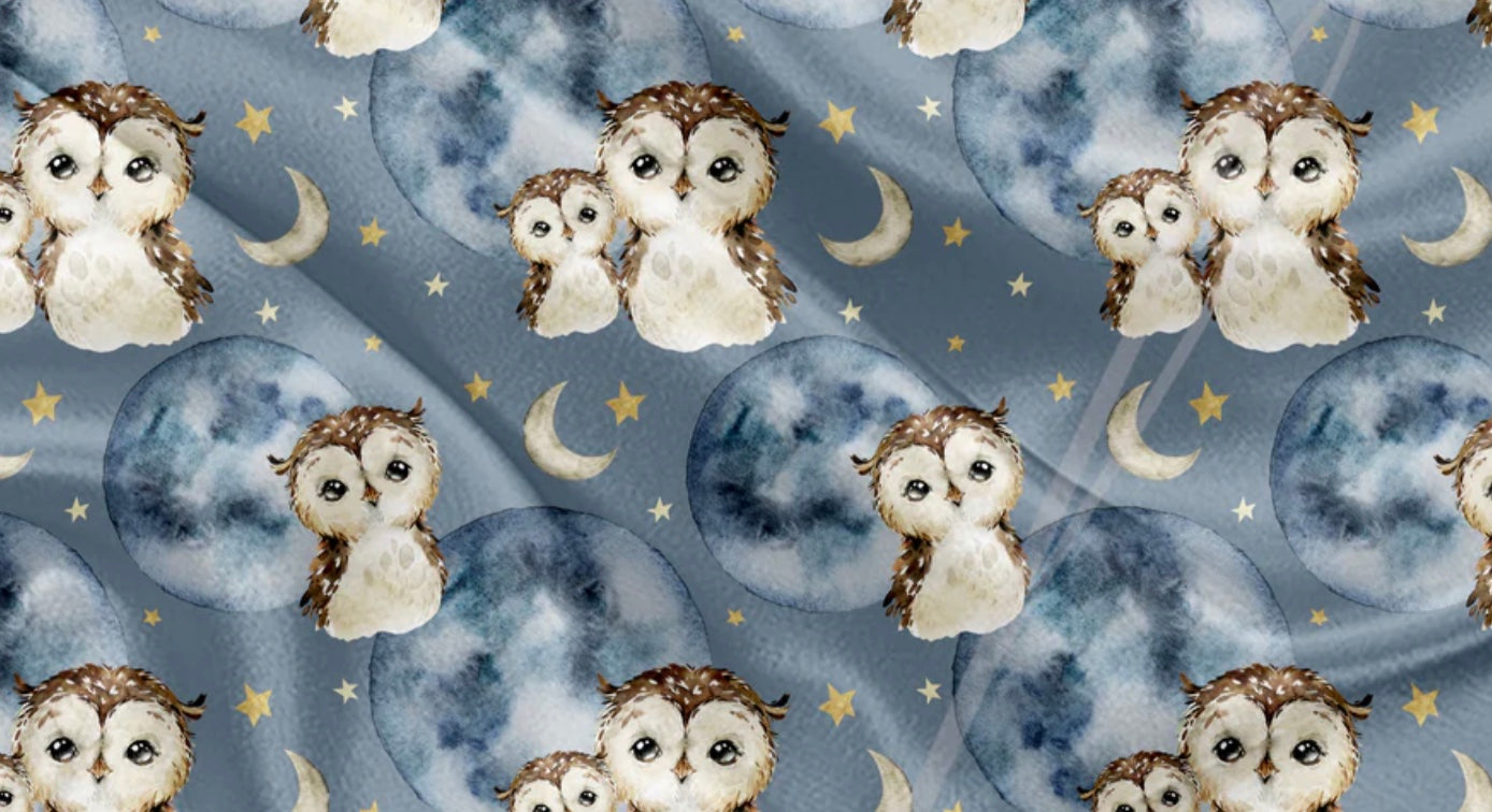 Couverture en minky -  Hibou, dodo, lune étoiles