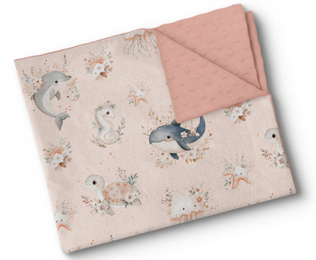 Couverture en minky - Amis de l'océan floral quartz