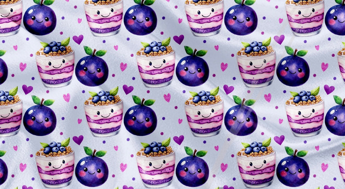 Couverture en minky - Kawaii yogourt bleuet