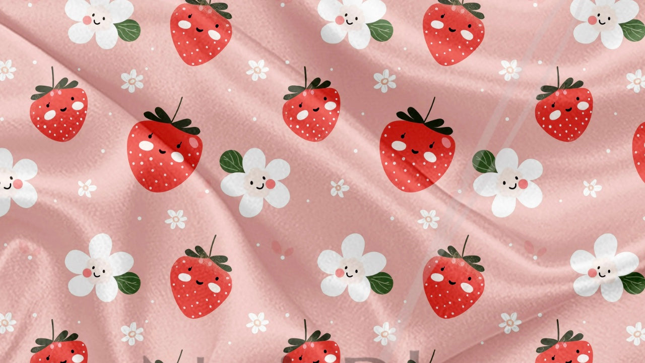 Couverture en minky - Fleurs de fraises
