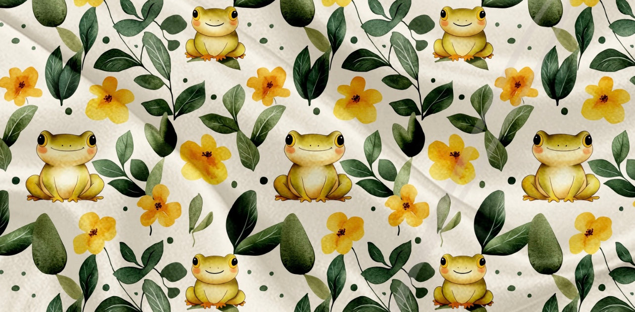 Couverture en minky - Grenouille jaune floral