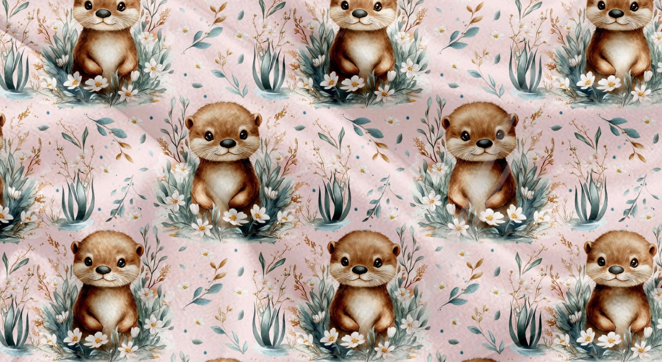 Couverture en minky - Loutre fleurs et feuillage aquarelle