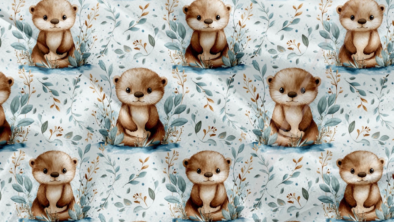 Couverture en minky - Loutre et feuillage aquarelle