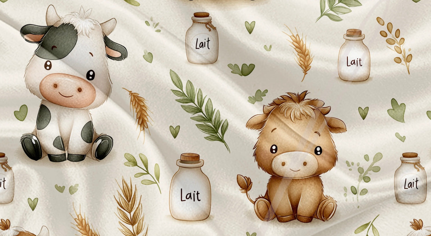 Couverture en minky - Bébé vache et lait
