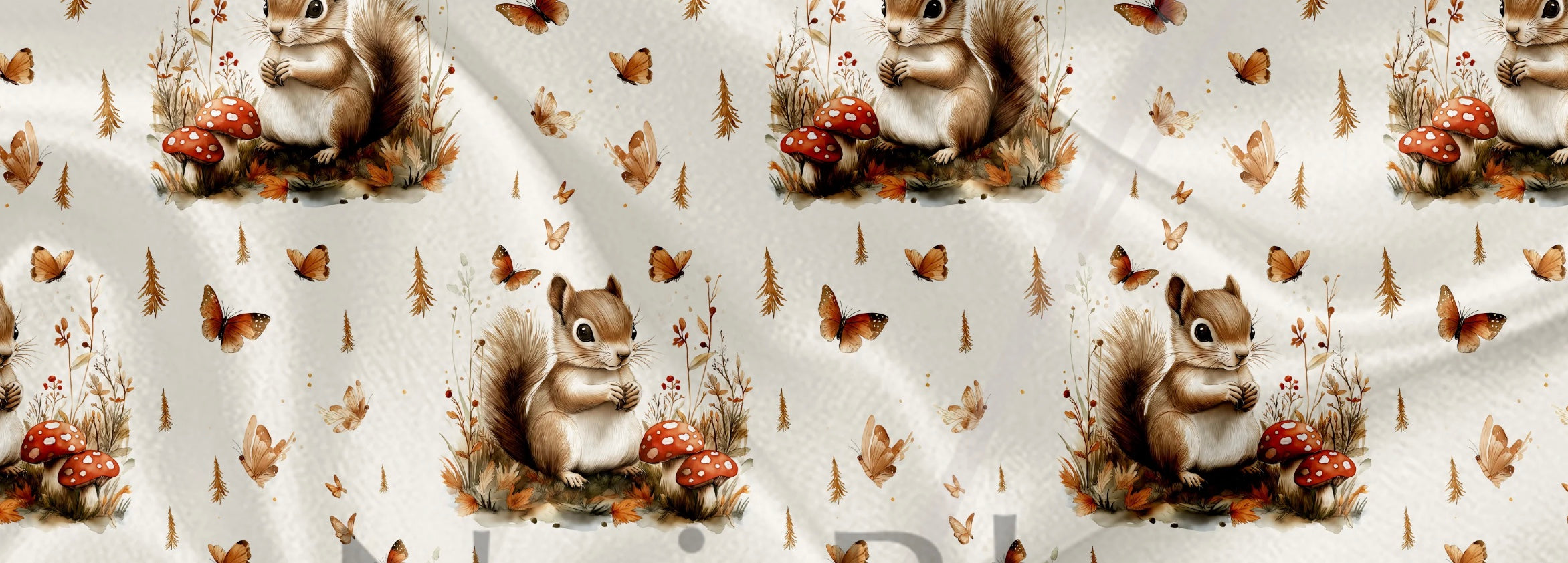 Couverture en minky - Écureuil, papillon et champignon