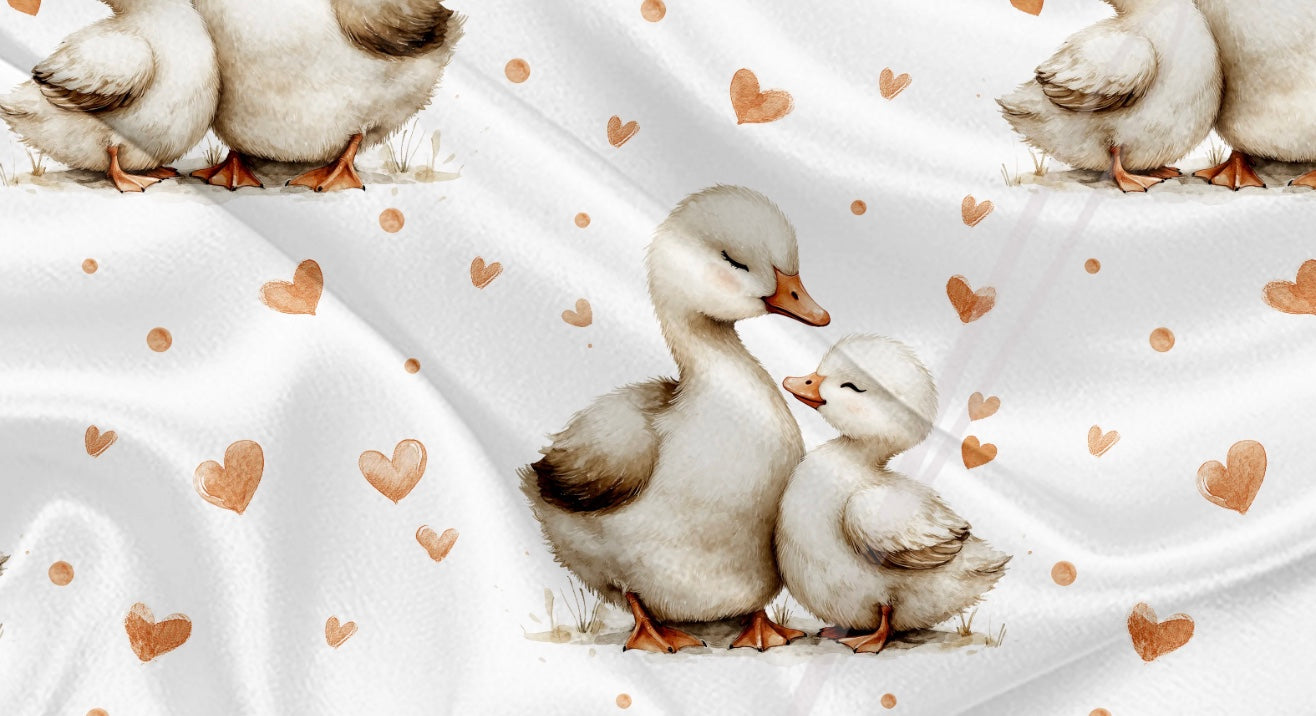 Couverture mousseline de bambou - Bébé oie et coeur