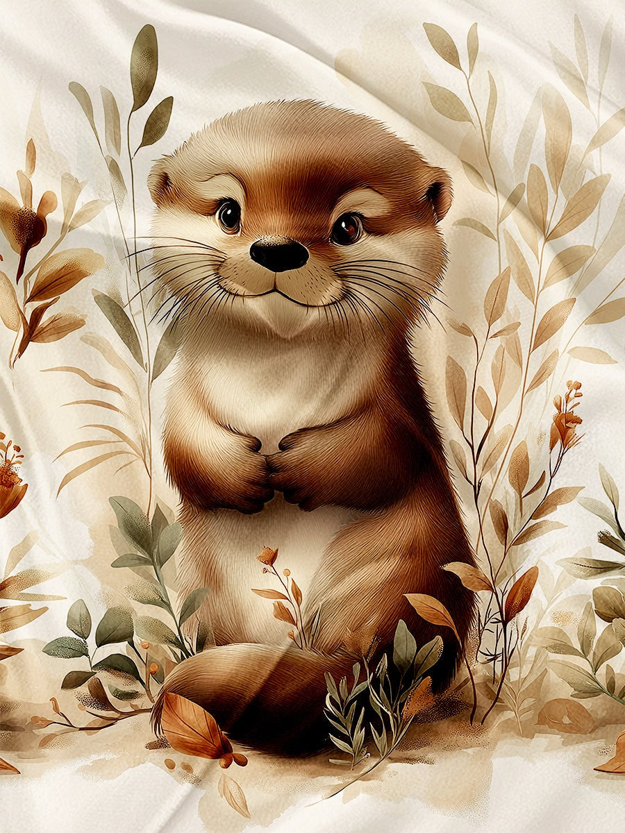 Couverture en minky - Panneau Loutre crème neutre