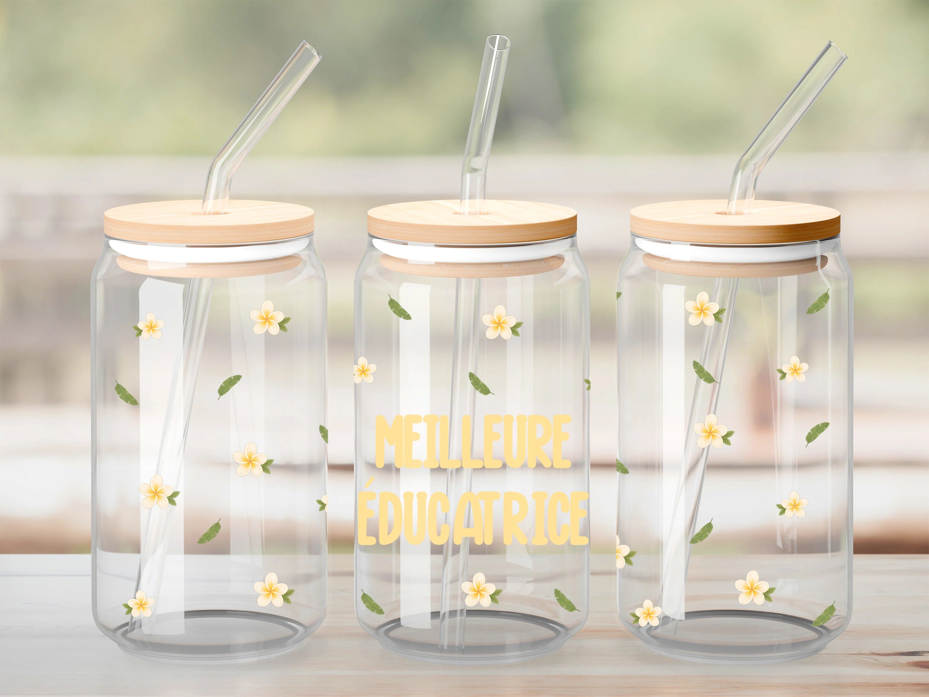 Verre à paille – Meilleure éducatrice, Fleurs Tropicales