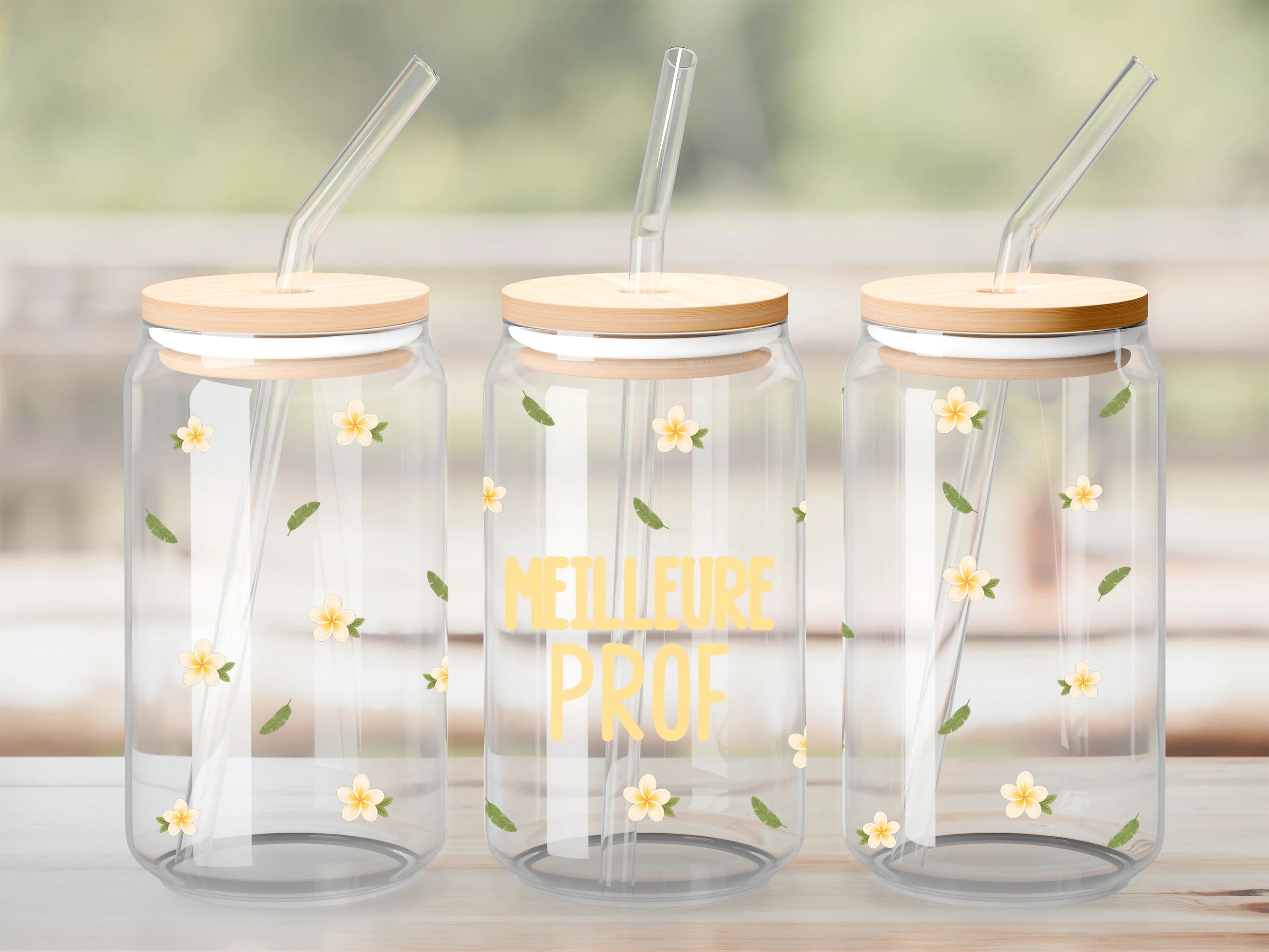 Verre à paille – Meilleure prof, Fleurs Tropicales
