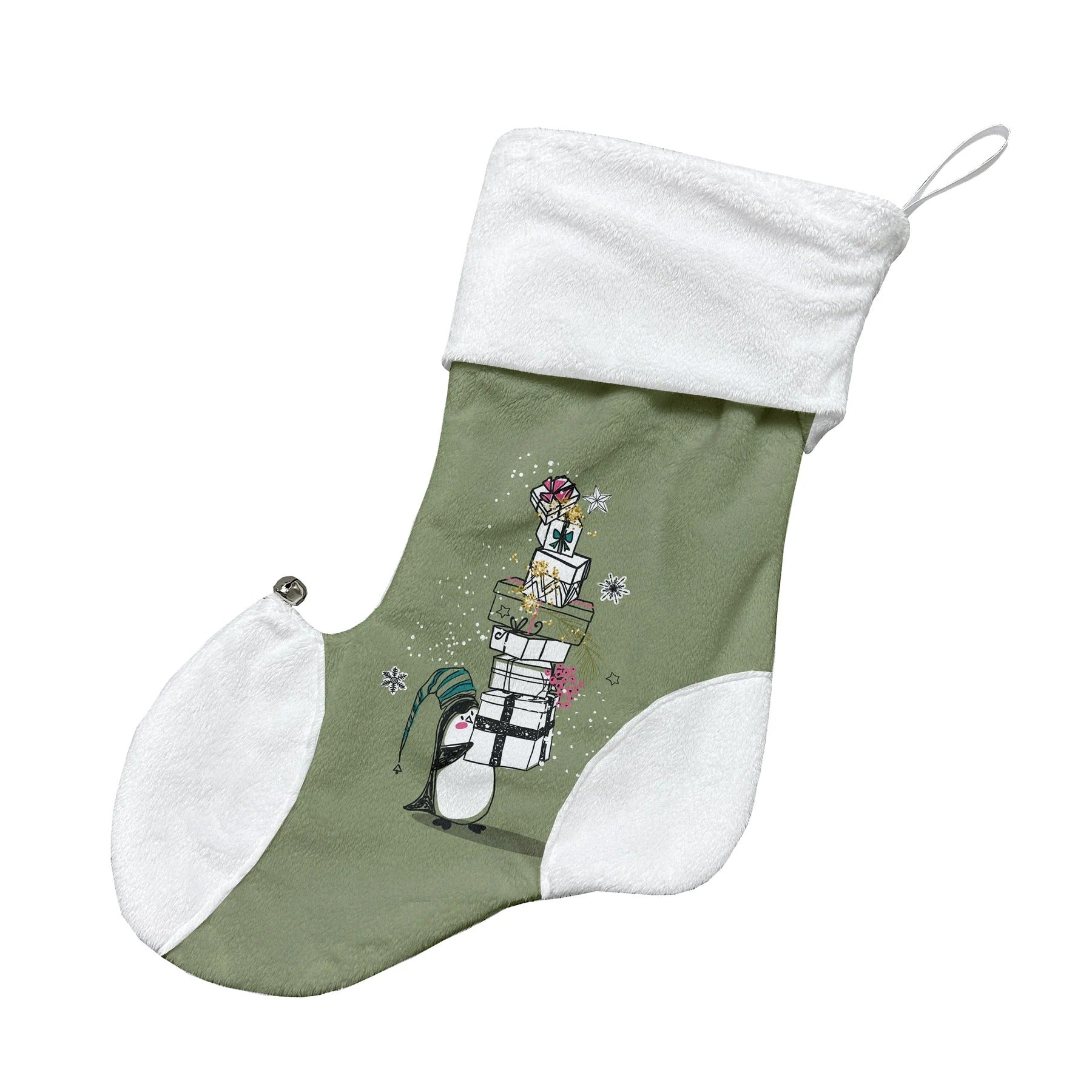 Bas de noël personnalisables - Pingouin vert