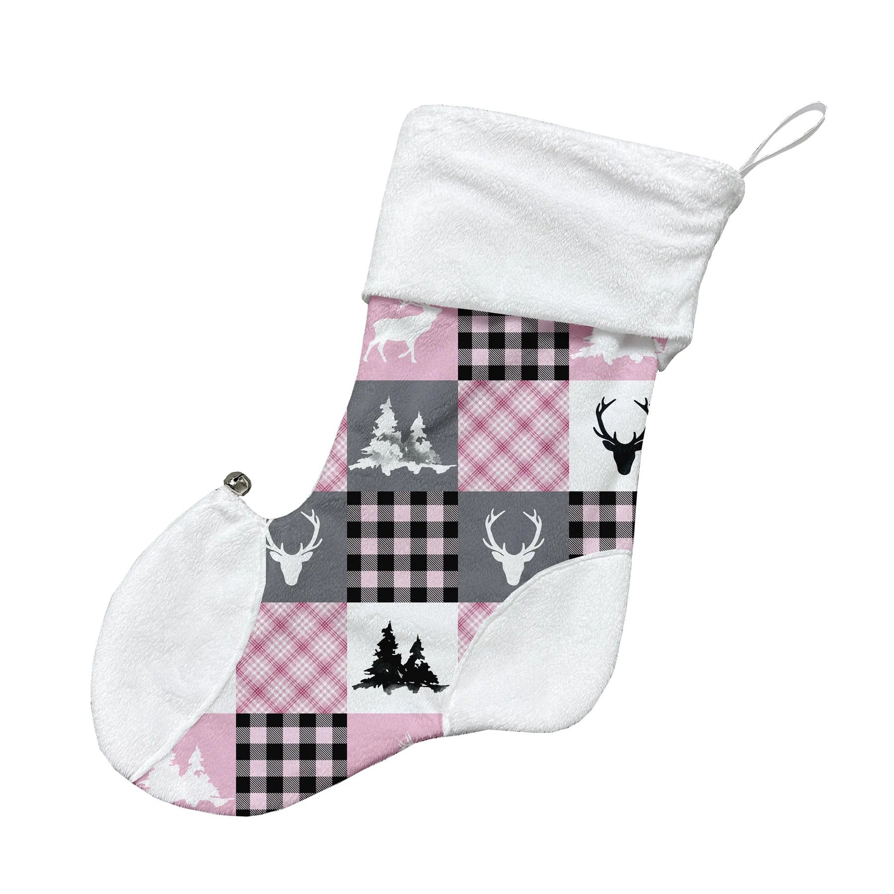 Bas de noël personnalisables - Pachwork cerfs roses