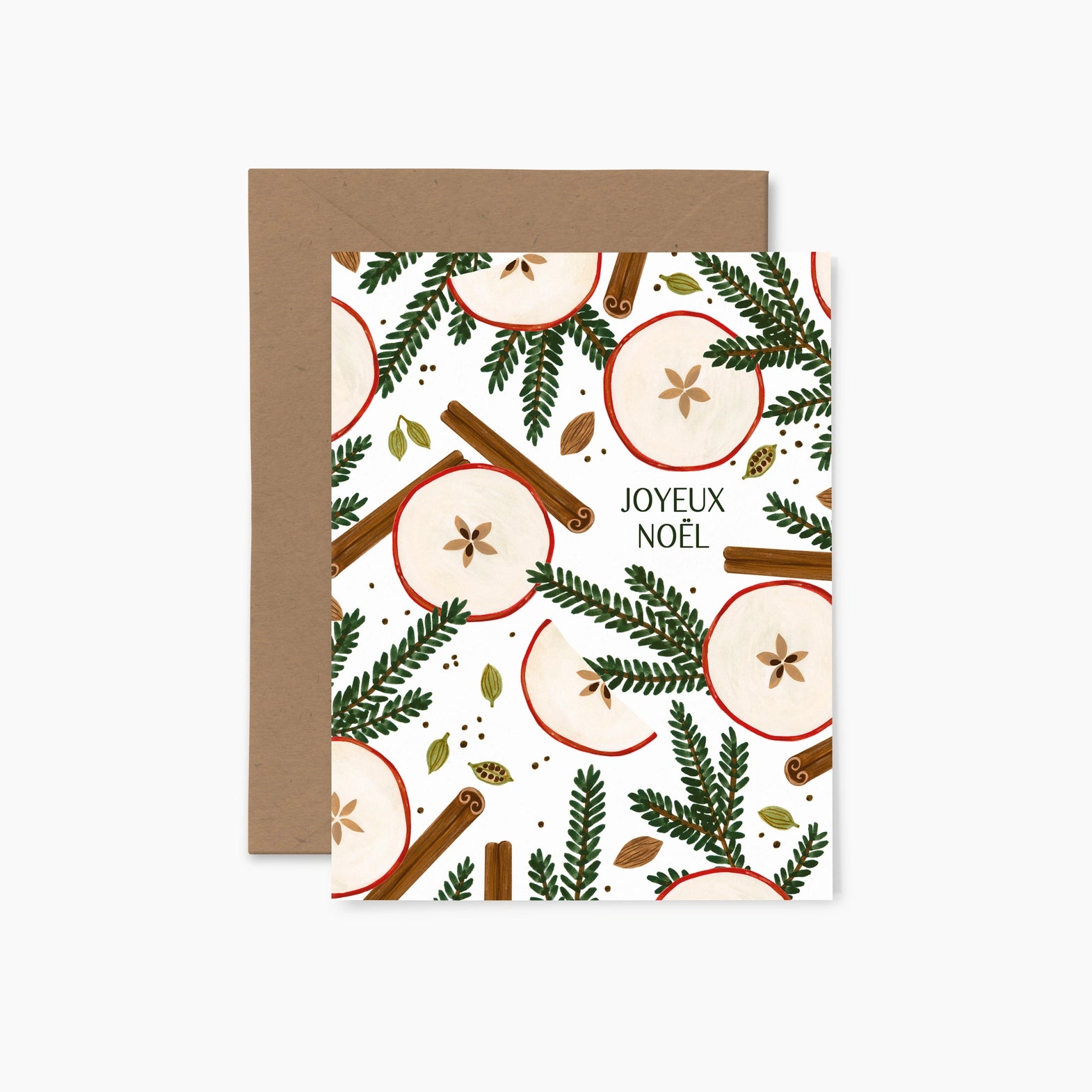 Carte de voeux - Pommes et cannelle "Joyeux Noël"