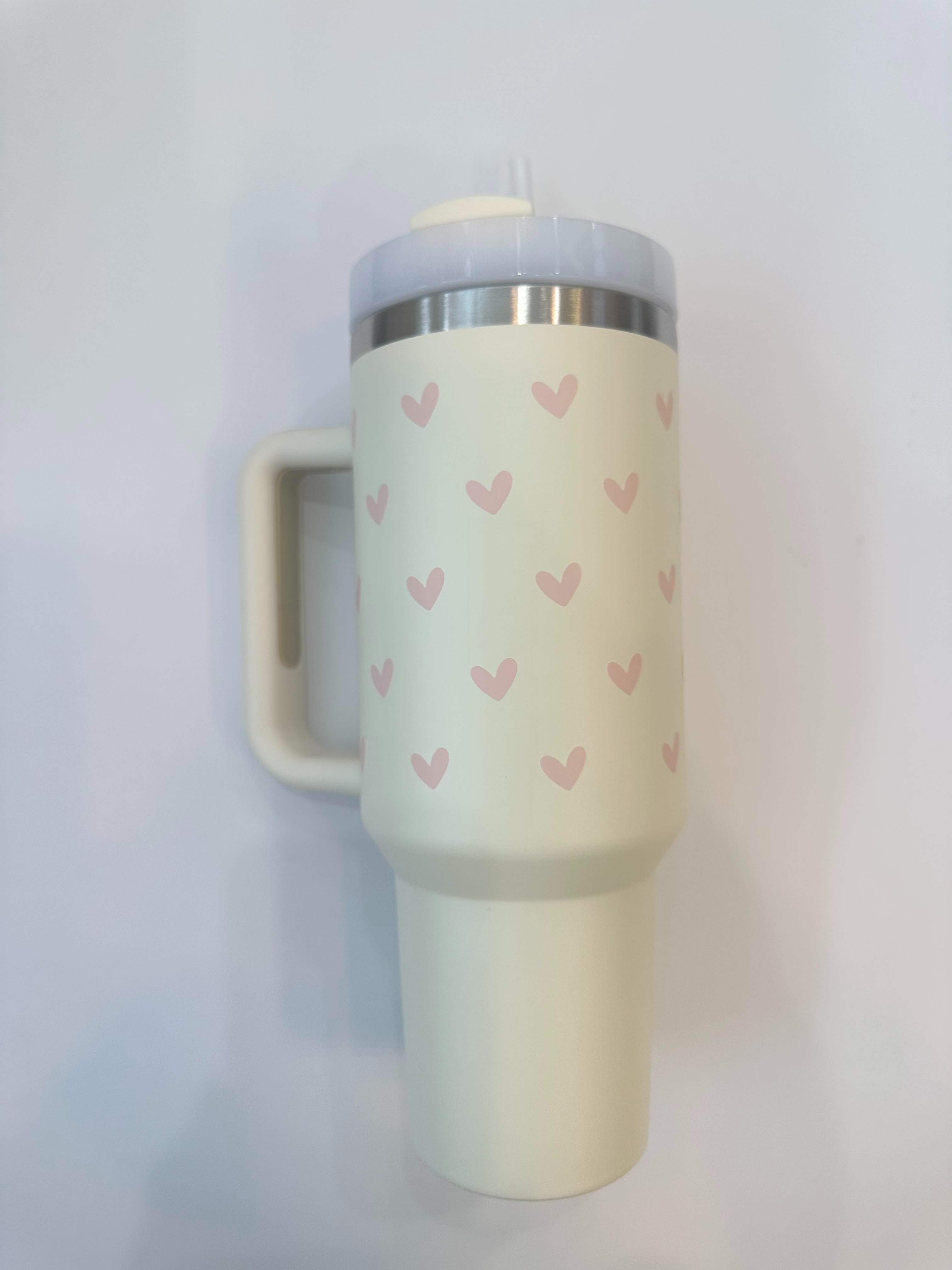Gobelet thermos 40oz - Crème et petits coeur