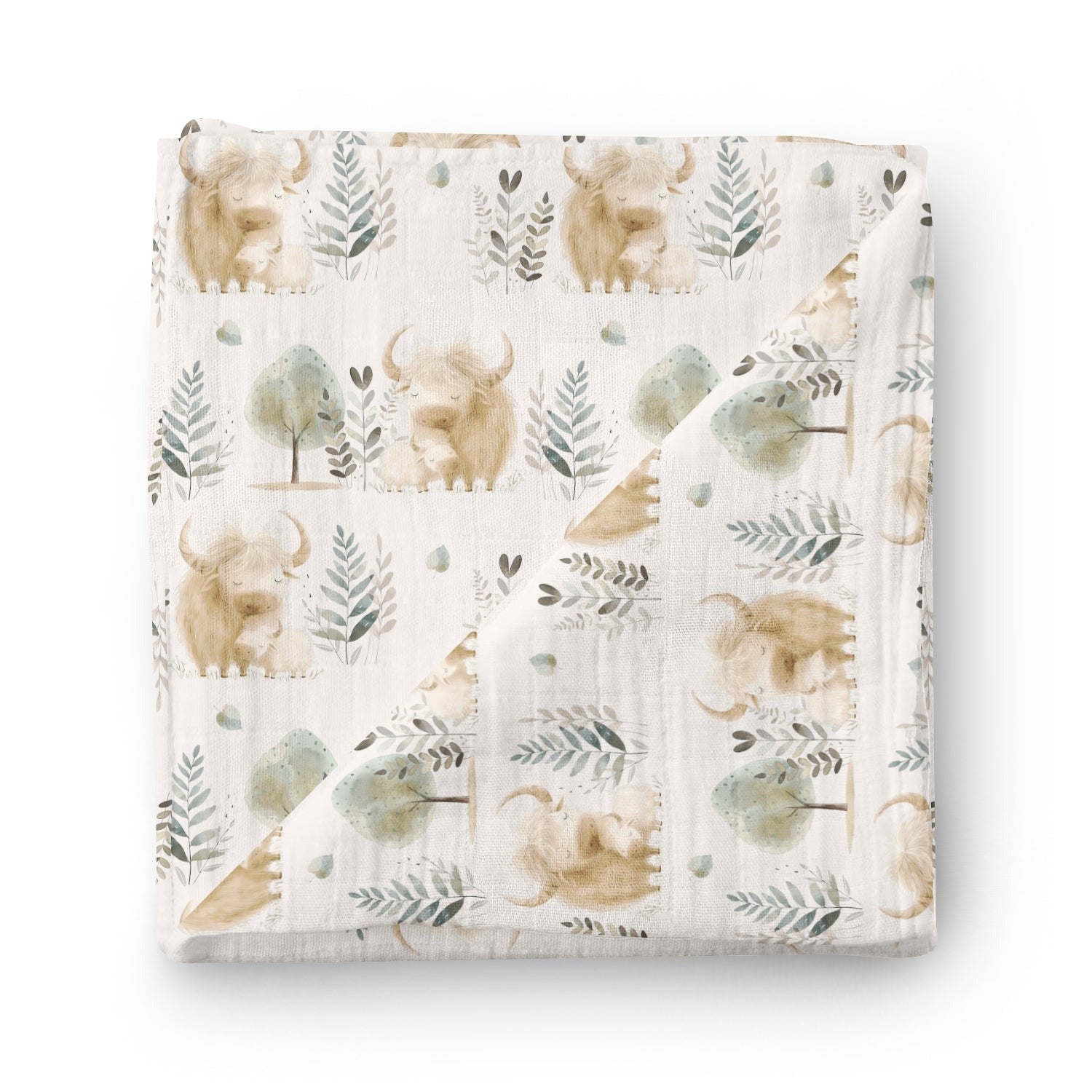 Couverture mousseline de bambou - Maman et bébé vache