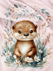 Couverture en minky - Panneau loutre fleurs et feuillage aquarelle