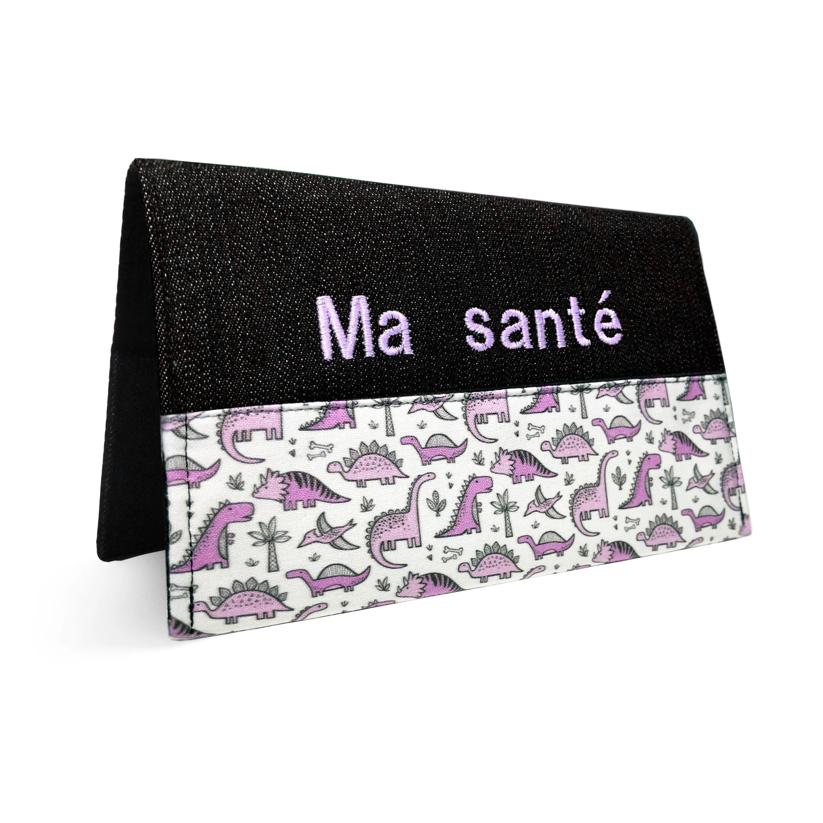 Protège carnet santé personnalisable - Dino lilas