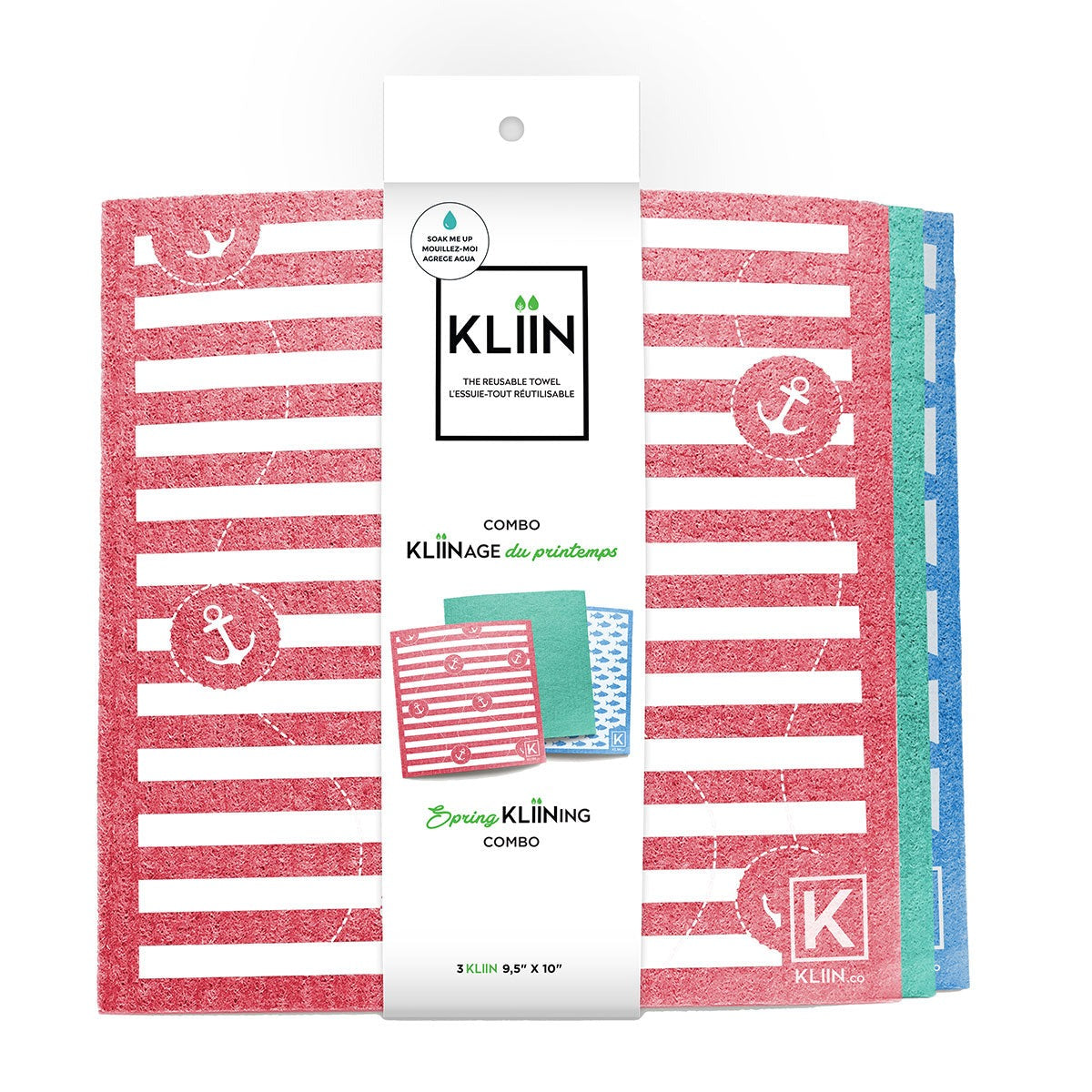 Essuie-tout réutilisable KLIIN - Nautique - Grand ensemble de 3