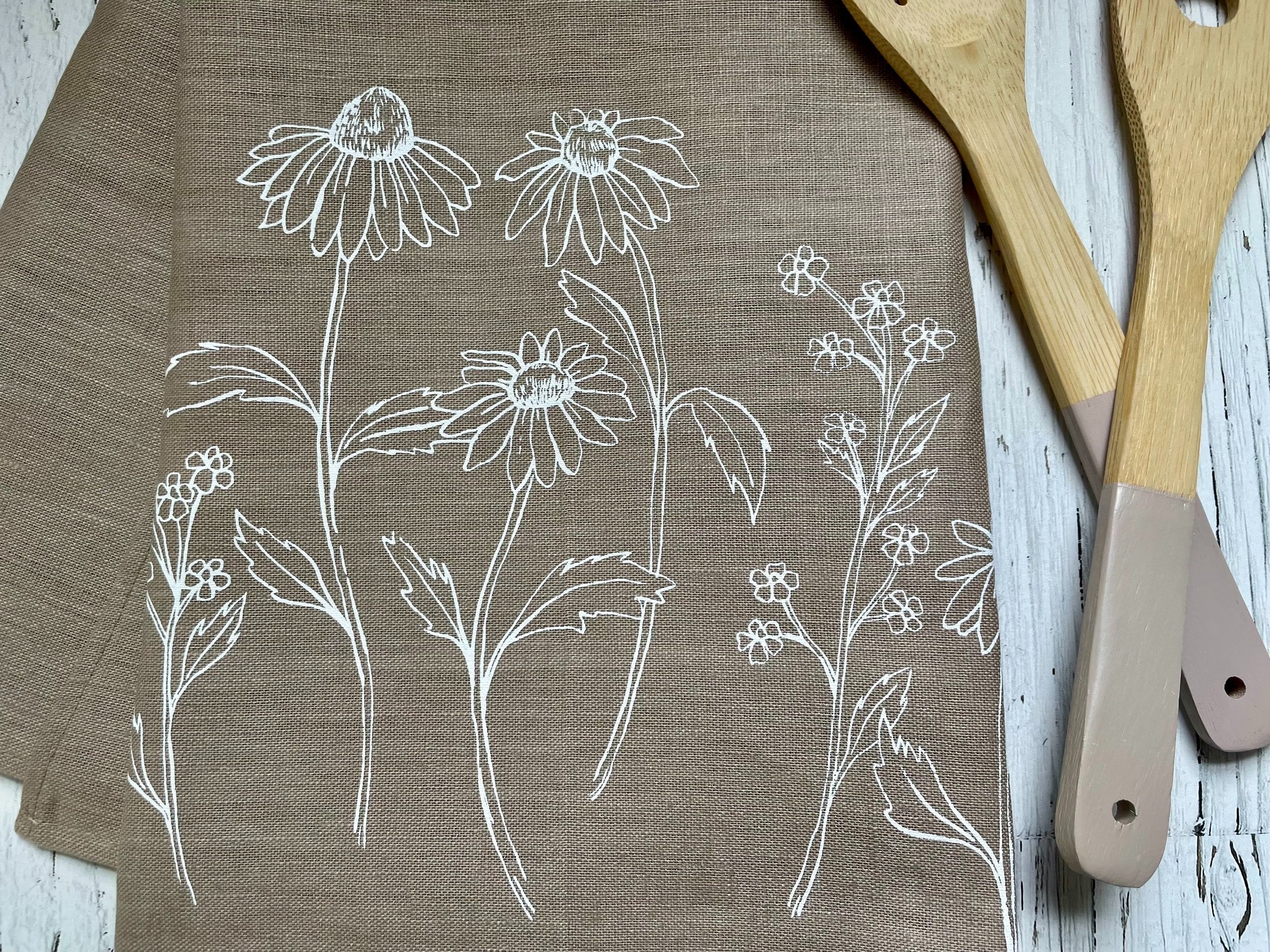 Linge à vaiselle en lin naturel - Rudbekias de mon jardin